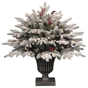 PINETTO INNEVATO FLOCCATO CON 70 LED, BACCHE E PIGNE, 75CM, CON VASO