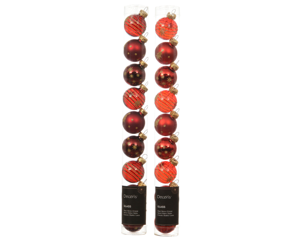 Set 9 palline di natale in vetro decorate D 3 cm toni del rosso assortite Peraga Christmas