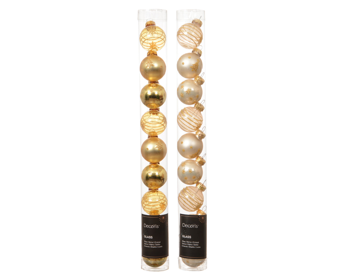 Set 9 palline di natale in vetro decorate D 3 cm toni dell'oro assortite Peraga Christmas