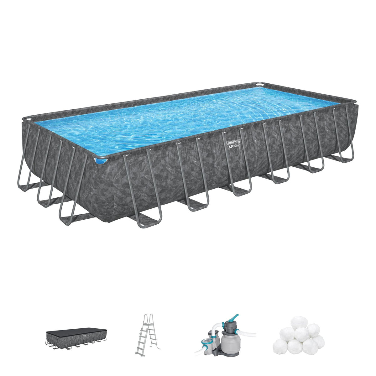 Piscine Power Steel 488 x 244 x 122 rectangulaire gris foncé