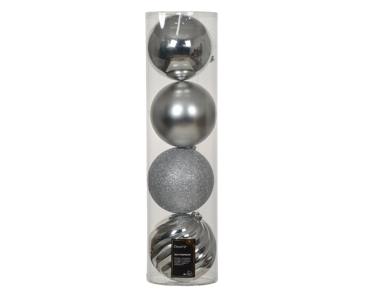 Confezione 4 palline di natale Miste Argento 14cm