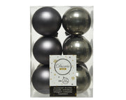 12 PALLINE DI NATALE 6 CM COLOR GRIGIO TORTORA OPACO/LUCIDO