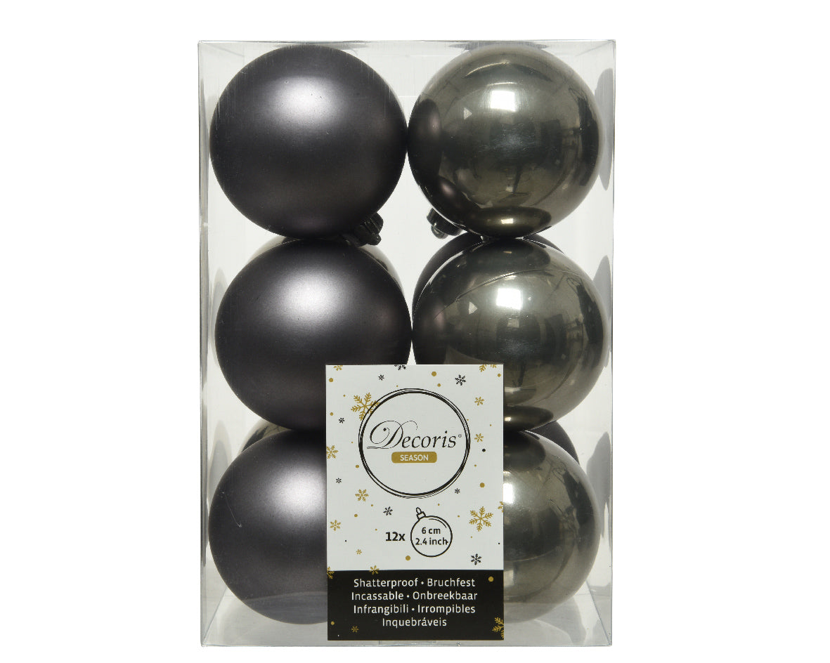 12 PALLINE DI NATALE 6 CM COLOR GRIGIO TORTORA OPACO/LUCIDO