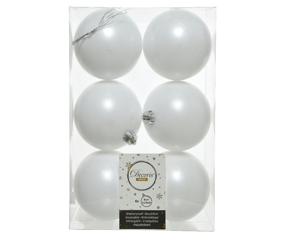 6 PALLINE 8 CM BIANCO INVERNO