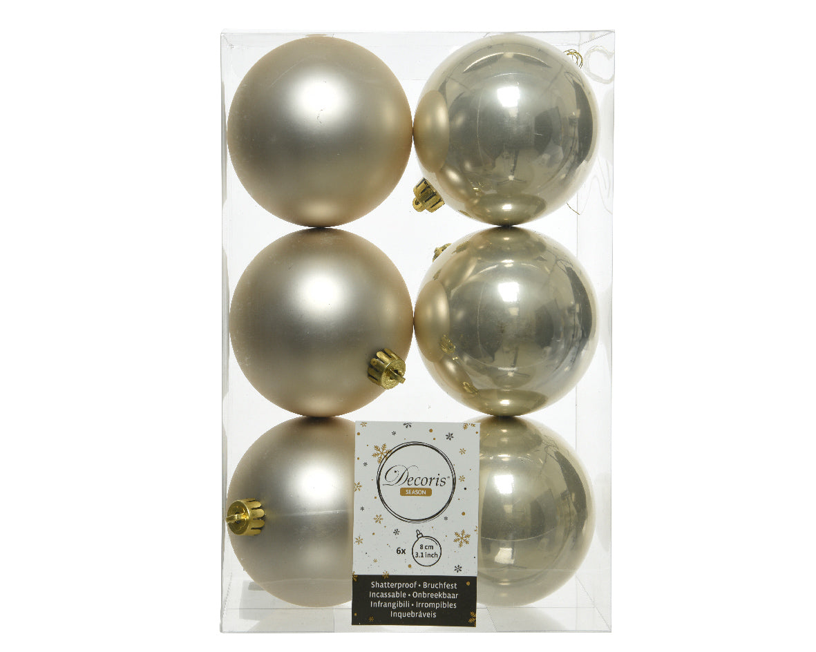 6 PALLINE 8CM PERLA OPACO/LUCIDO