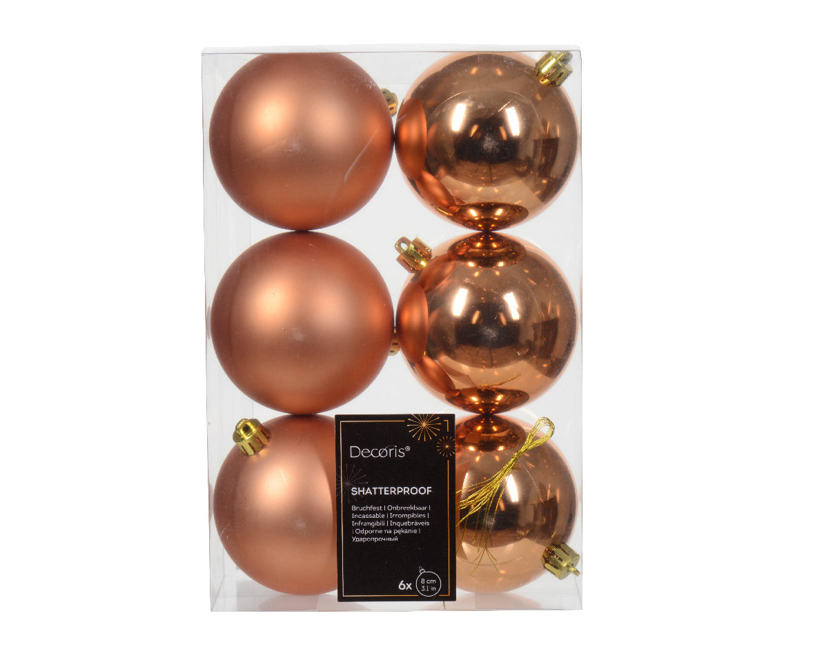 6 PALLINE DI NATALE D.8CM COLORE RAME LUCIDO/OPACO