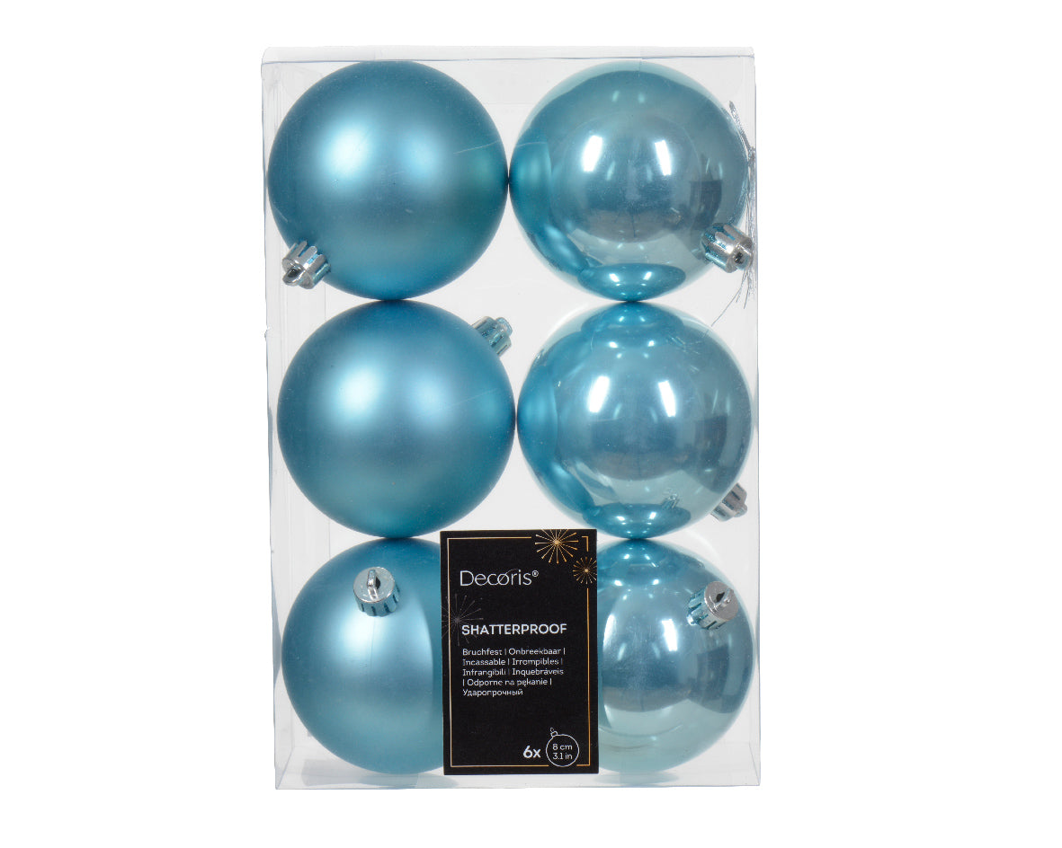 6 PALLINE 8CM COLORE AZZURRO OPACO/LUCIDO