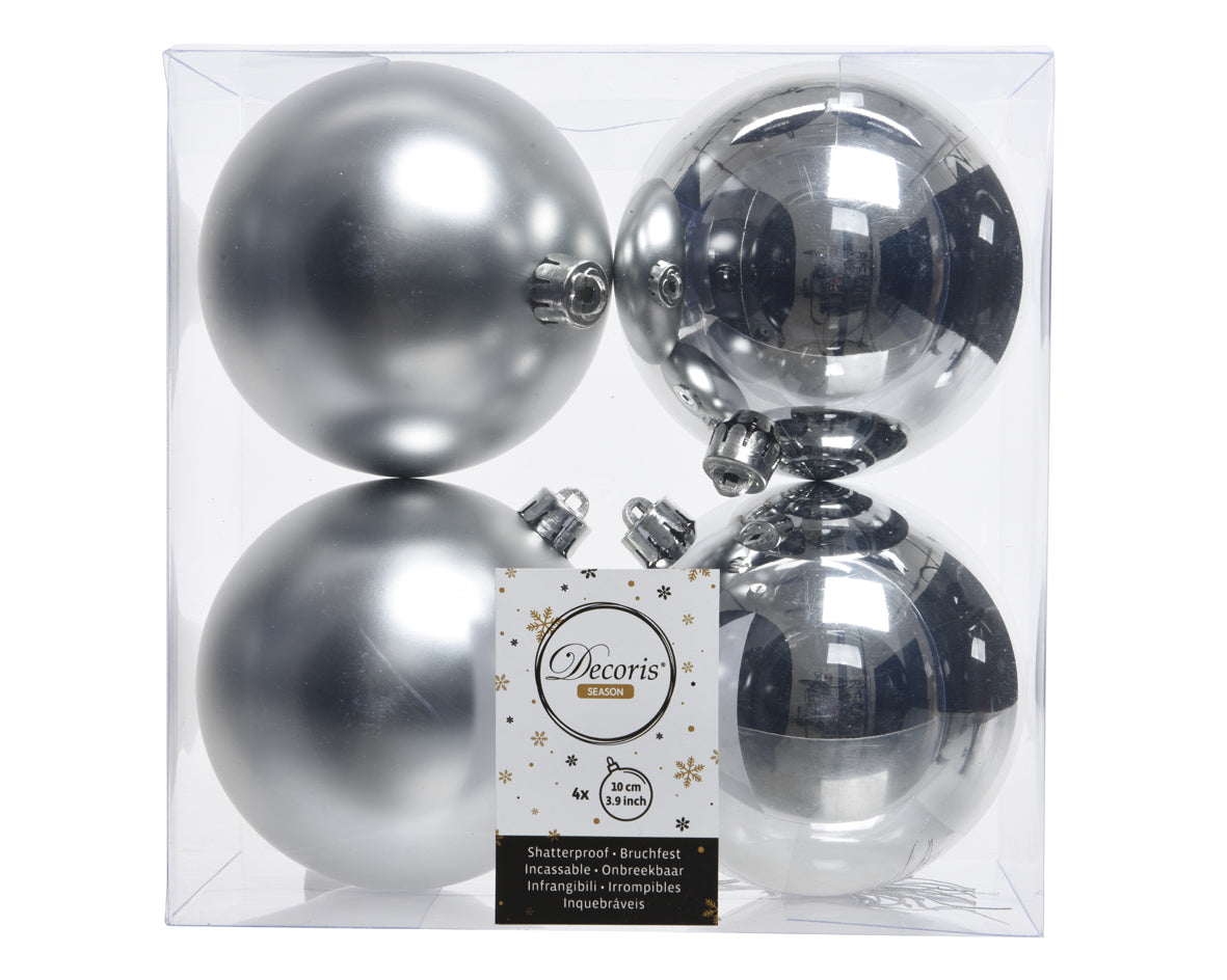 4 PALLINE 10CM ARGENTO OPACO / LUCIDO