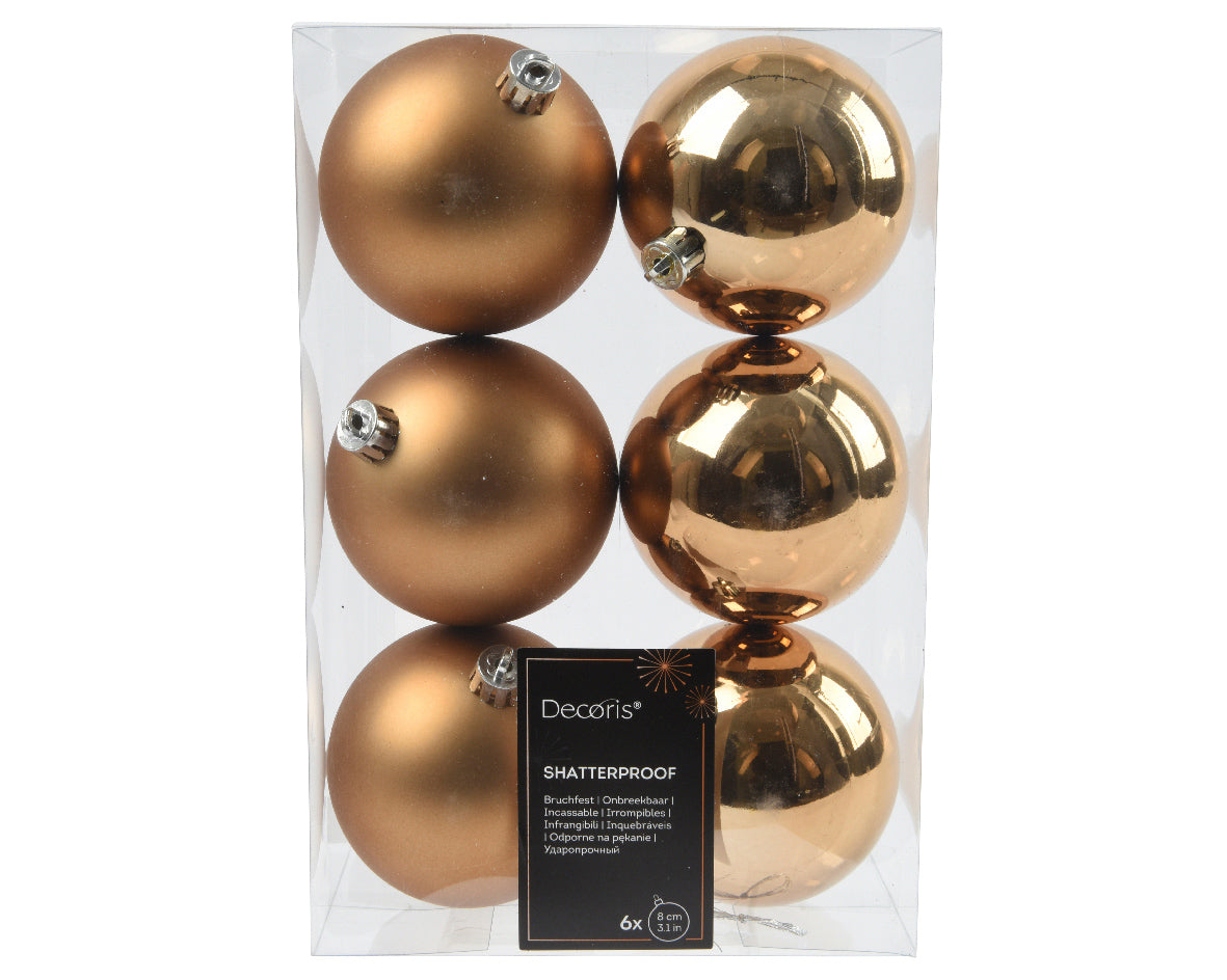 CONFEZIONE DA 6 PALLINE DI NATALE, Ø8 CM, MARRONE
