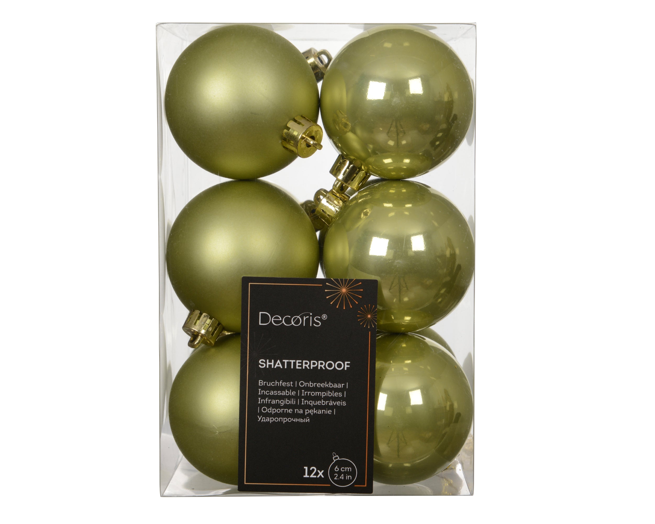 Set 12 palline di natale infrangibili mix smaltato/opaco D 6 cm verde pistacchio Peraga Christmas