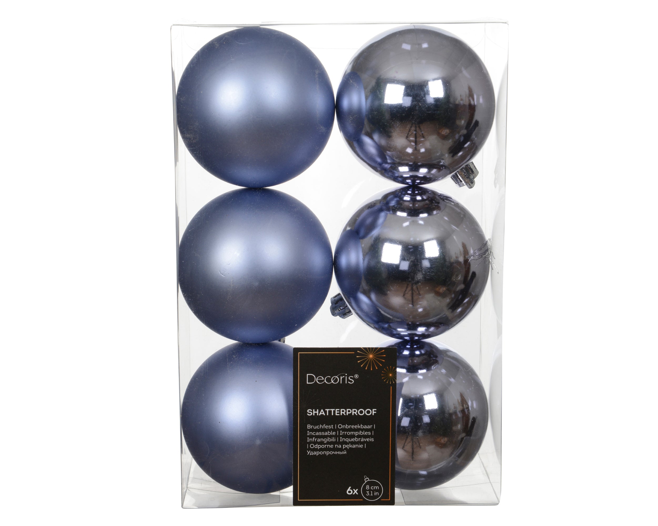 Set 6 palline di natale infrangibili mix lucido/opaco D 8 cm azzurro polvere Peraga Christmas
