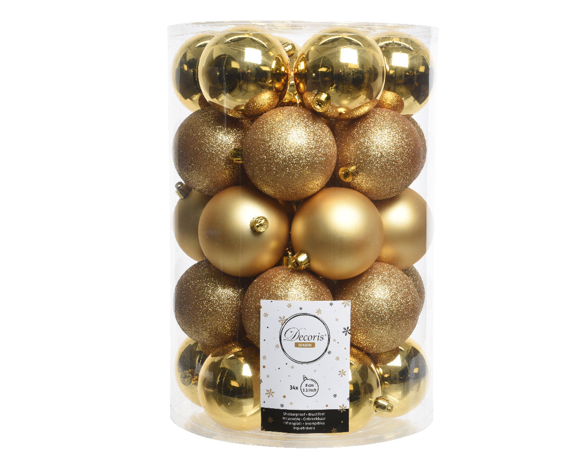 34 PALLINE DI NATALE ORO CHIARO ASSORTITE