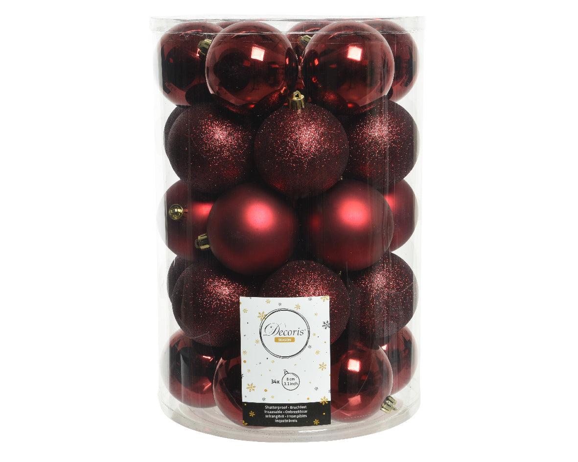 34 PALLINE ROSSO SANGUE 8CM ASSORTITE