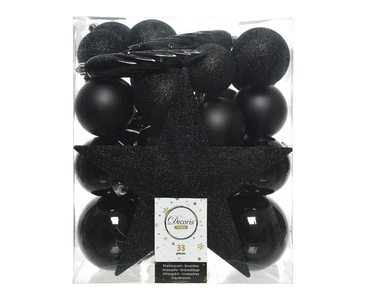 33 PALLINE DI NATALE+PUNTALE NERO ASSORTITE
