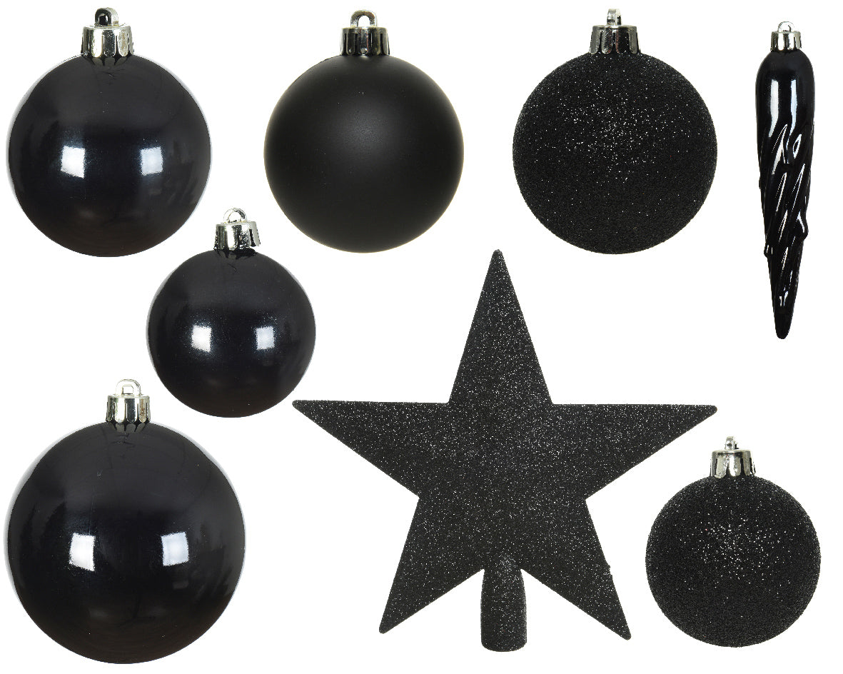 33 PALLINE DI NATALE+PUNTALE NERO ASSORTITE