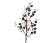 RAMO NATALIZIO CON BACCHE E GLITTER H60CM BIANCO/ARGENTO