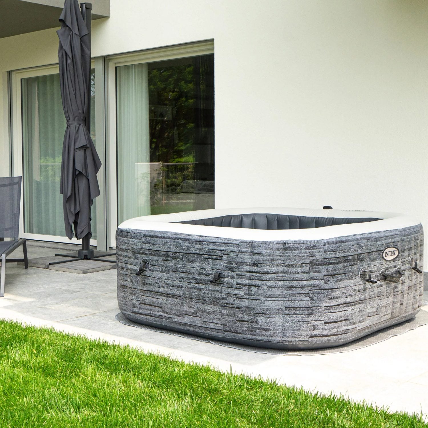Spa Idromassaggio Greystone Deluxe 4 posti 175cm x 175cm x 71cm Grigio effetto pietra INTEX