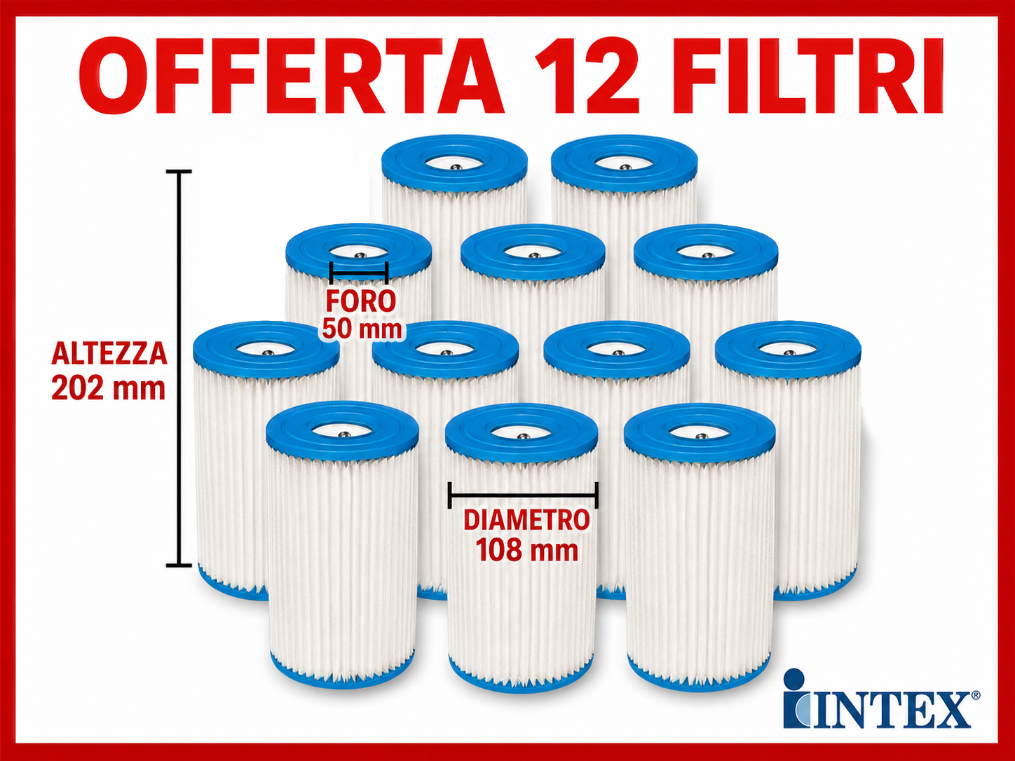 INTEX PEZZI 12 FILTRI CARTUCCIA MOD. A 59900 29000 PER POMPA PISCINA