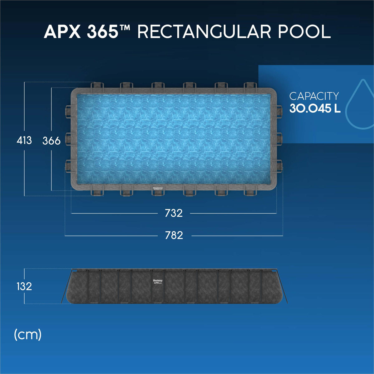 Piscine Power Steel 488 x 244 x 122 rectangulaire gris foncé