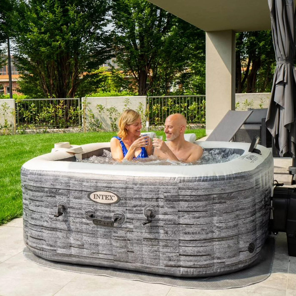 Spa Idromassaggio Greystone Deluxe 4 posti 175cm x 175cm x 71cm Grigio effetto pietra INTEX