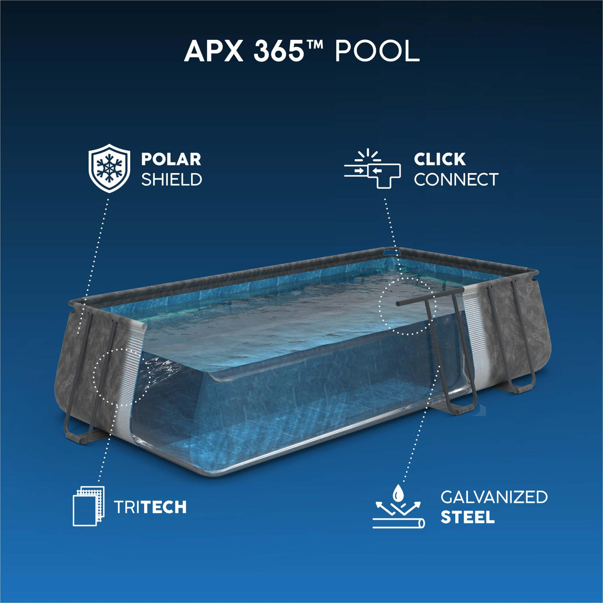 Piscine Power Steel 488 x 244 x 122 rectangulaire gris foncé