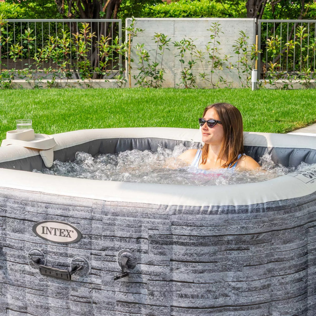 Spa Idromassaggio Greystone Deluxe 4 posti 175cm x 175cm x 71cm Grigio effetto pietra INTEX