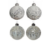 OFFERTA 3 PALLINE BIANCHE CON GLITTER ARGENTO 8CM ASSORTITE