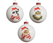 OFFERTA 3 PALLINE BIANCHE CON GATTO NATALIZIO 8CM ASSORTITE