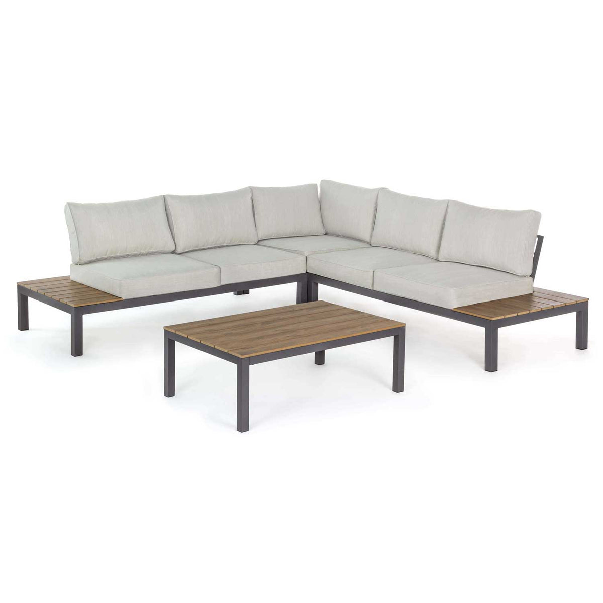 SET SALOTTO DA GIARDINO ANGOLARE CON CUSCINI ANTRACITE ELIAS