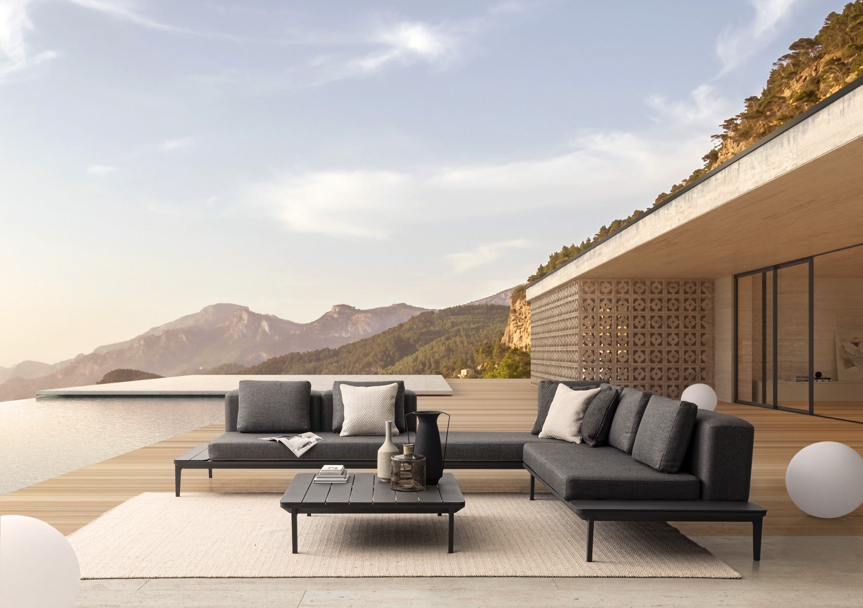 2 DIVANI 2 POSTI LOUNGE MATRIX ANTRACITE + 2 TAVOLINI MATRIX 99X99CM