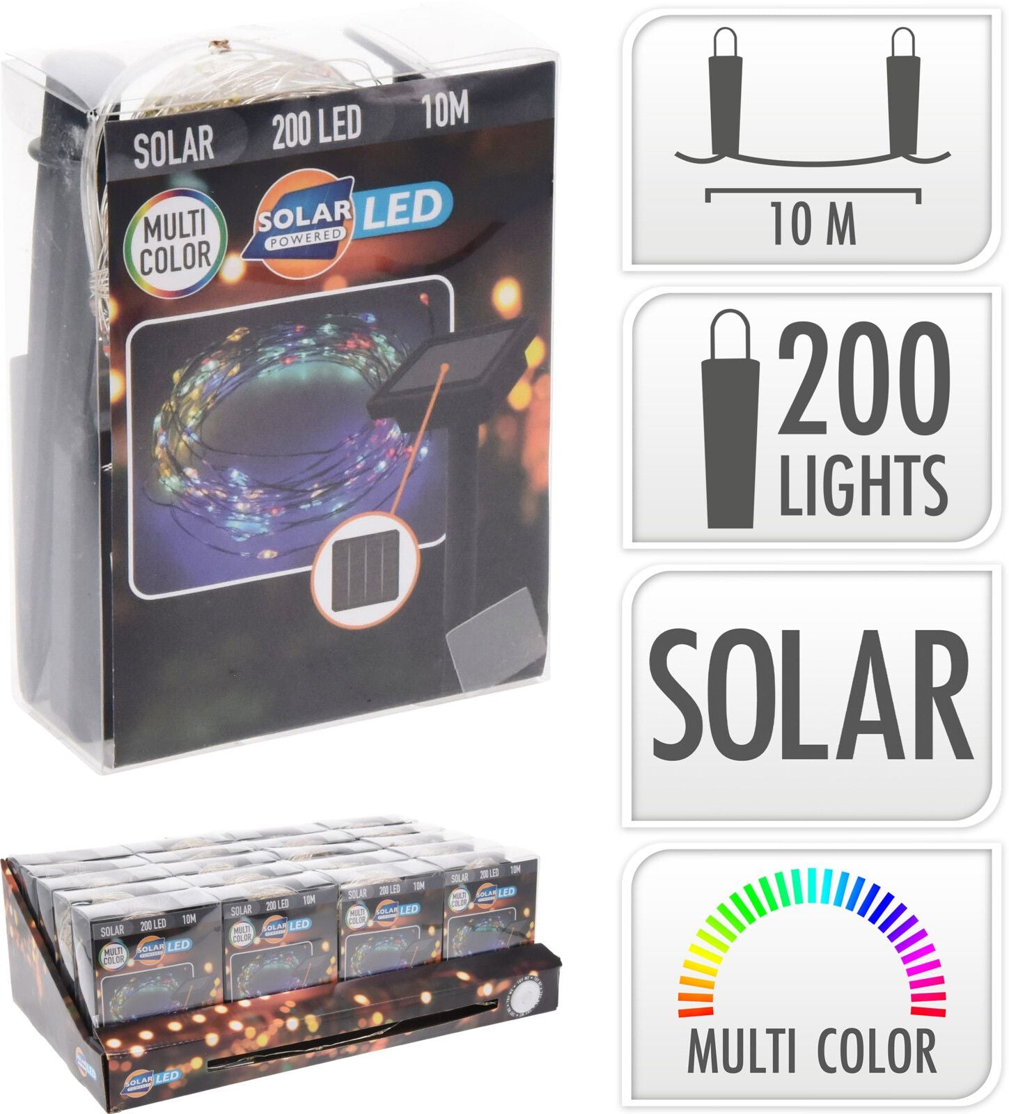 Catena Micro LED a energia solare, 200 LED, multicolore