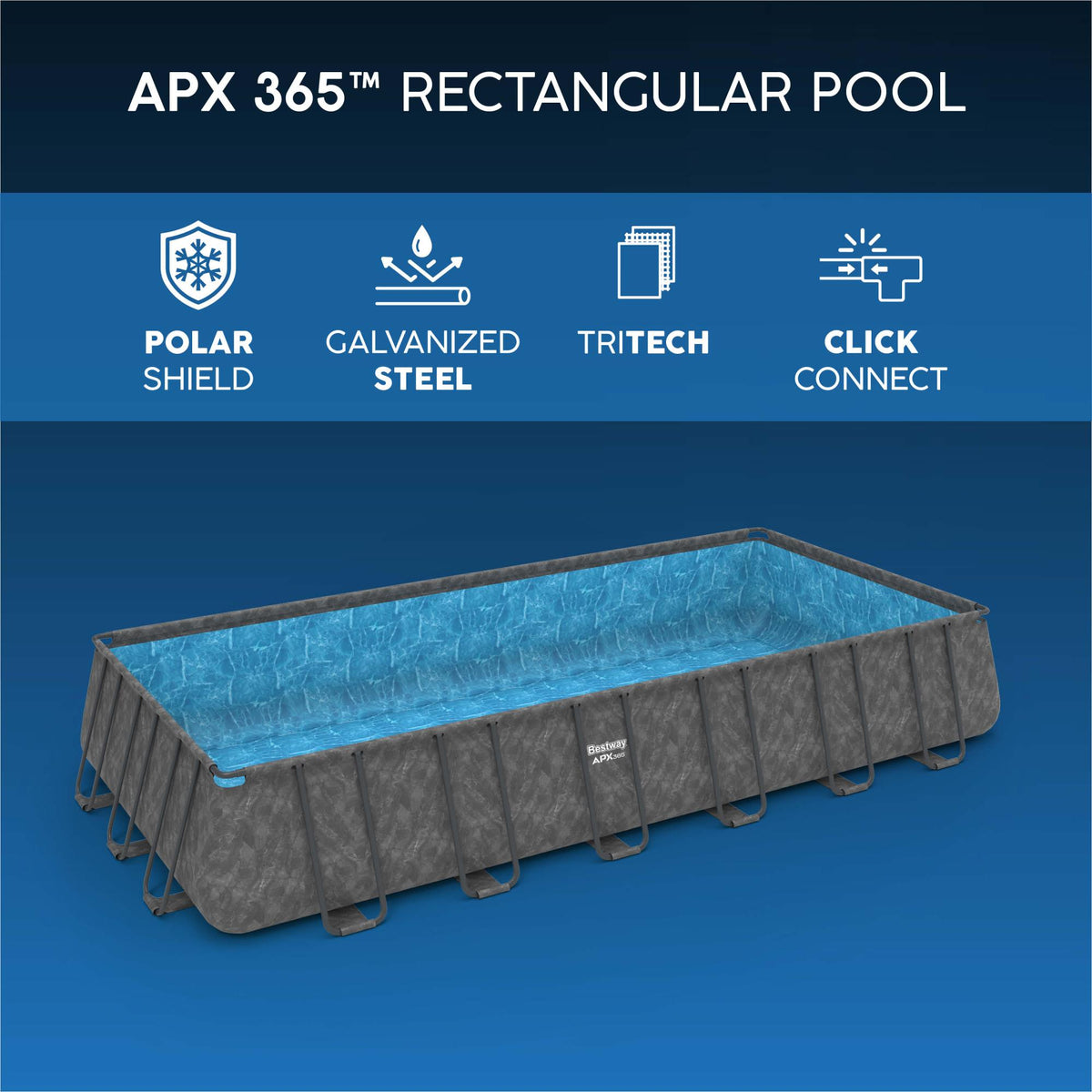 Piscine Power Steel 488 x 244 x 122 rectangulaire gris foncé