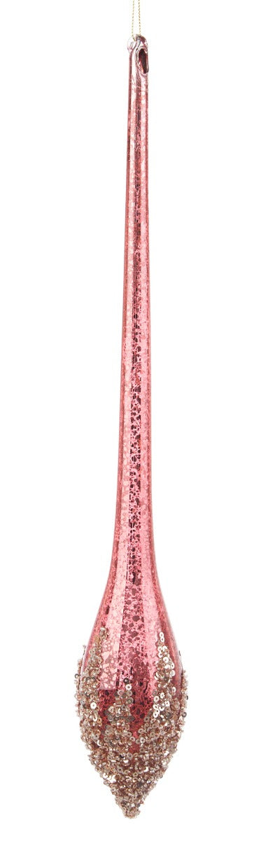 PENDAGLIO GOCCIA IN VETRO CON DECORAZIONI ORO ROSA BURGUNDY D.5.2CM