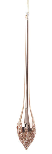 PENDAGLIO GOCCIA IN VETRO CON DECORAZIONI ORO ROSA CHIARO D.5.2CM