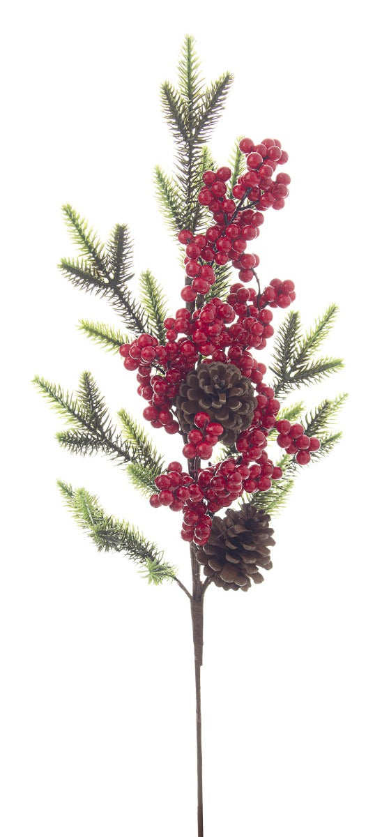 RAMO CON BACCHE ROSSE E PIGNE 63CM