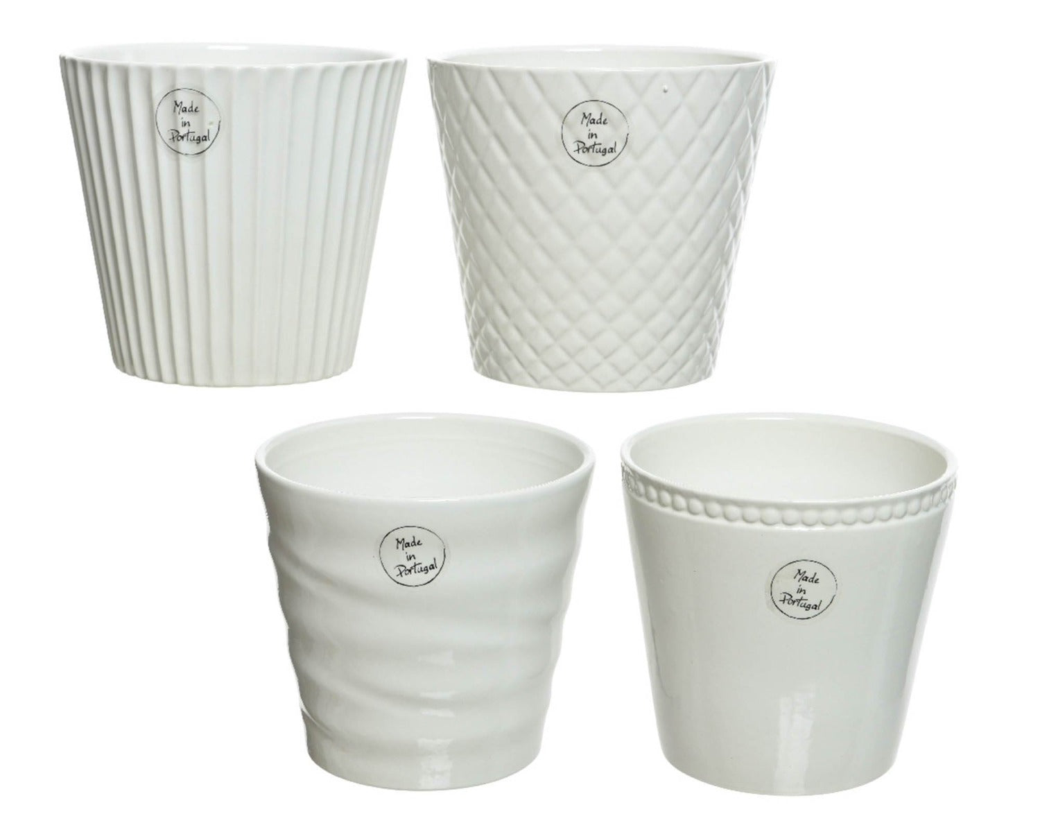 VASO CONICO BIANCO DECORAZIONE RILIEVO D13,5X13CM IN CERAMICA MODELLO ASSORTITO