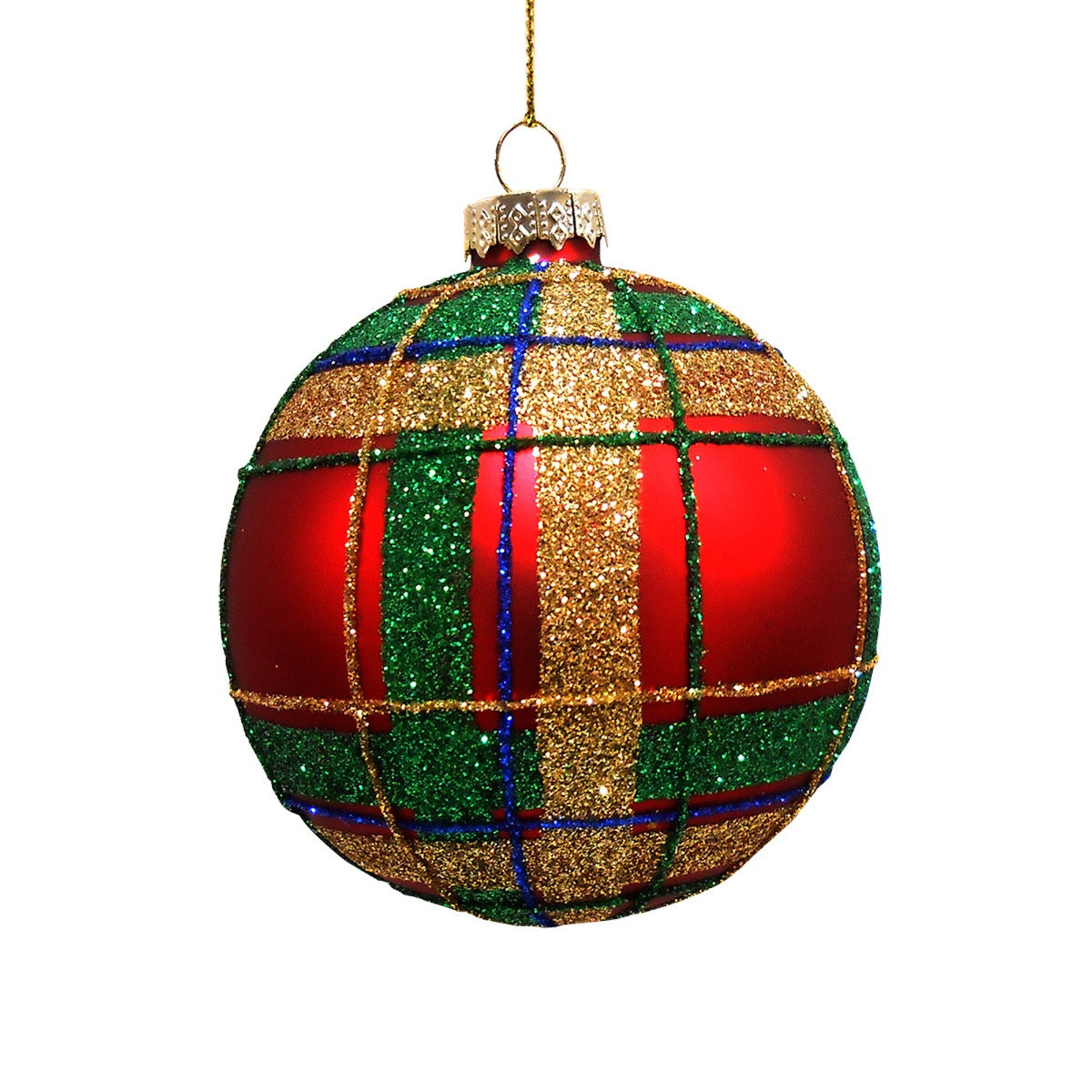 PALLINA IN VETRO CON DECORAZIONI GLITTER D8CM ROSSA/VERDE
