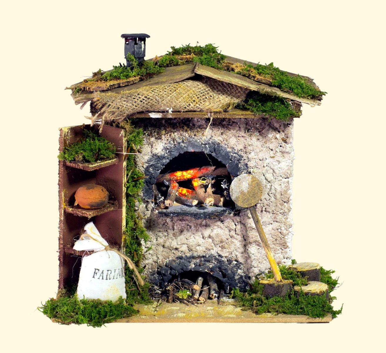 FORNO CON LAMPADA EFFETTO FIAMMA REALISTICA 20X14X18CM