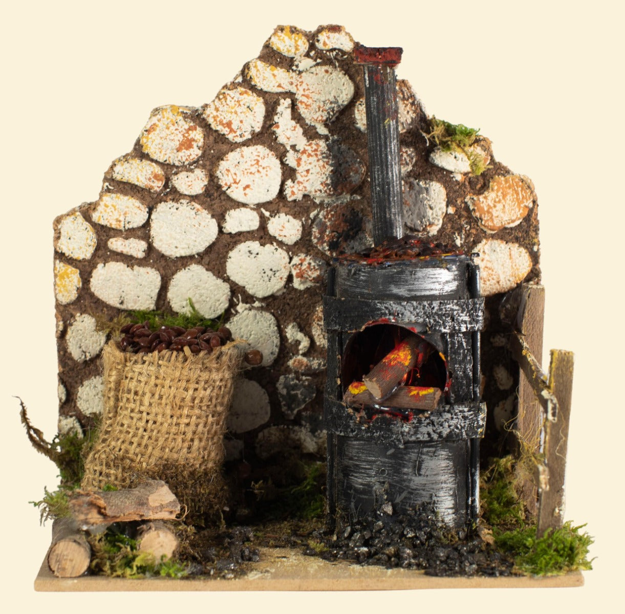 CASTAGNARO CON LAMPADA EFFETTO FIAMMA REALISTICA 15X10X15CM