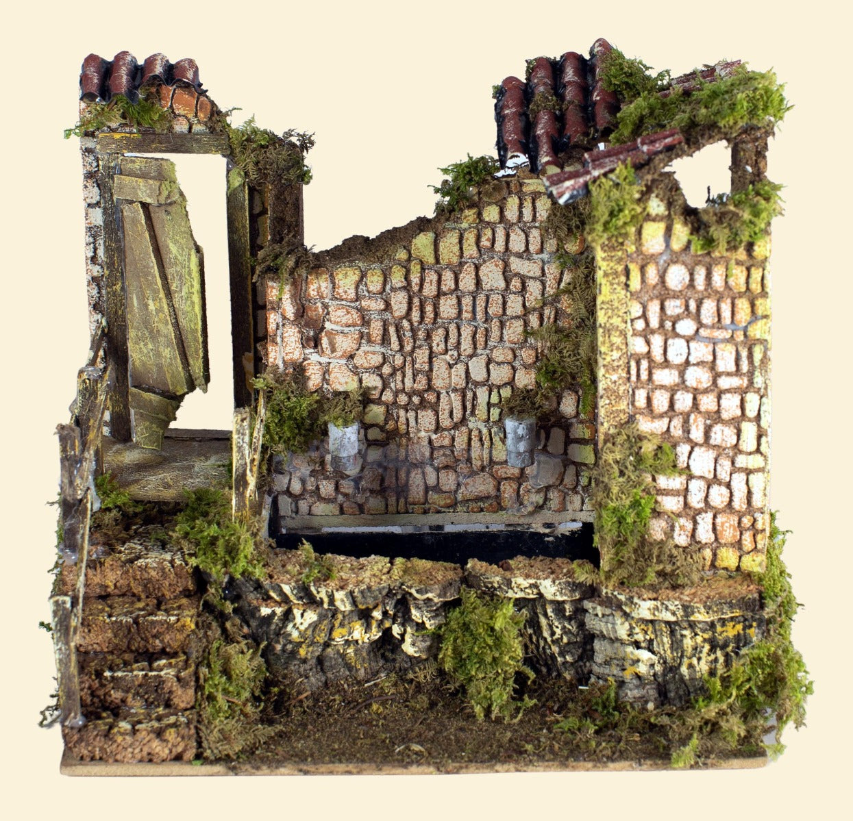 FONTANA CON POMPA 20X14X18CM DUE GETTI PER PRESEPE