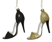 1 DECORAZIONE SCARPE DA APPENDERE H.10.5 NERO/ORO CON GLITTER MODELLO ASSORTITO