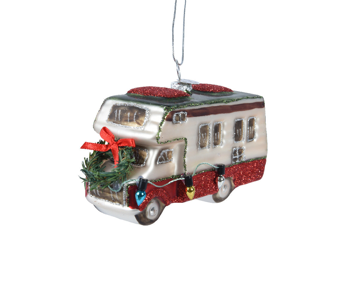CIONDOLO NATALIZIO CAMPER CON GLITTER 11CM