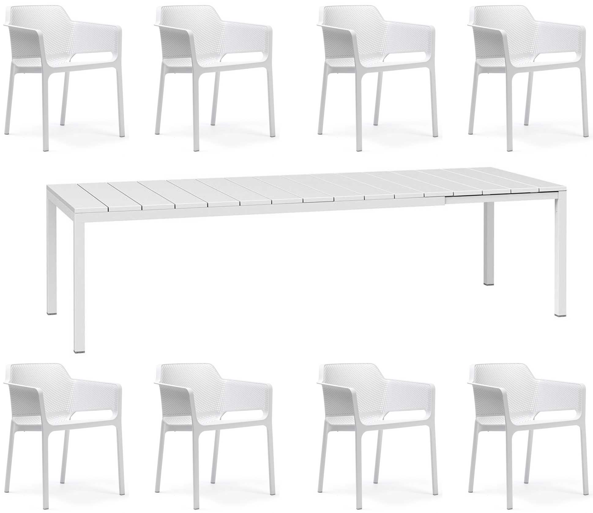 OFFRE : TABLE EXTENSIBLE RIO 210/280 + 8 FAUTEUILS EN FILET DANS LA COULEUR DE VOTRE CHOIX