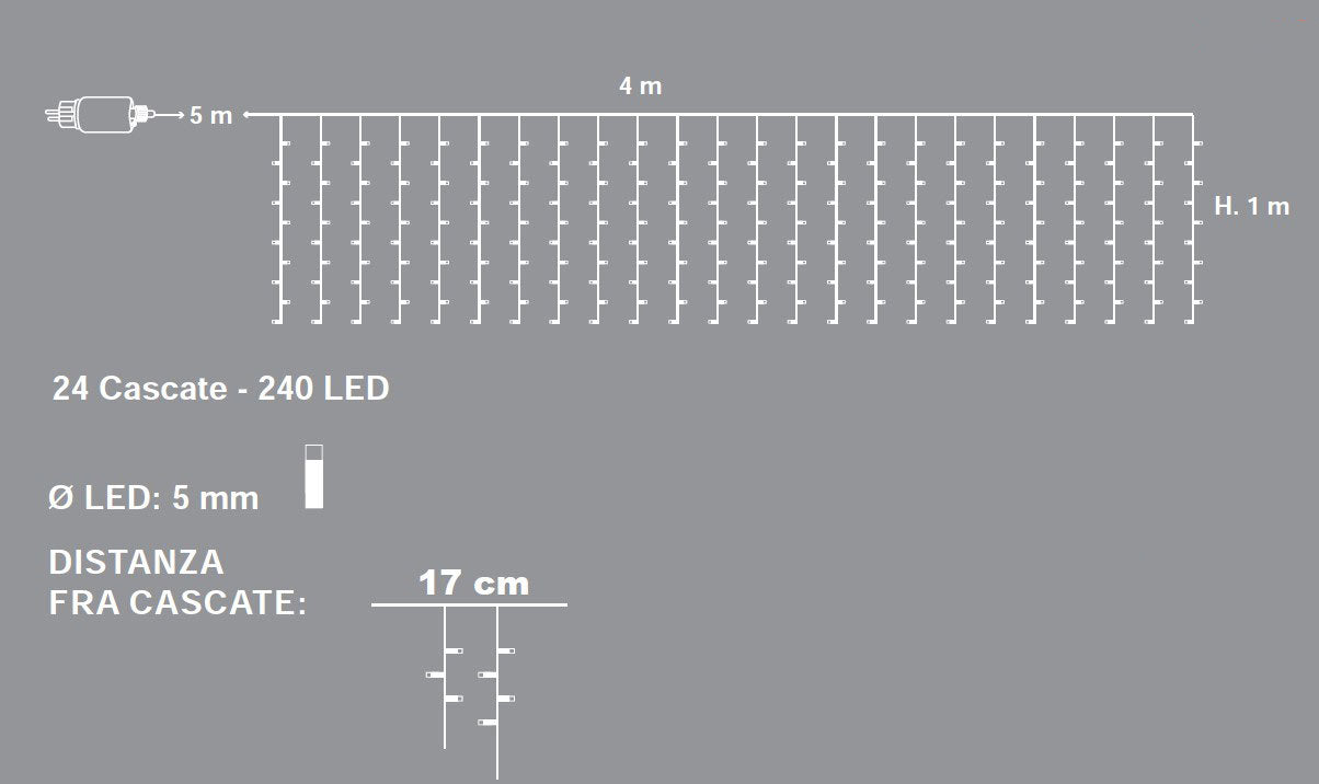 TENDA 240 LED BIANCO CALDO CON GIOCHI DI LUCE 4MT