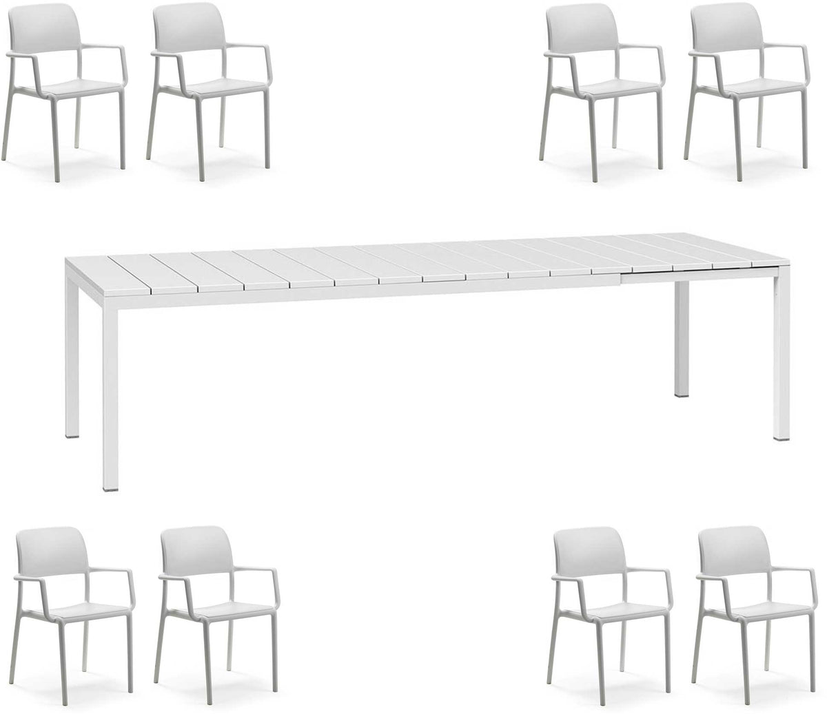 OFFERTA TAVOLO RIO ALLUNGABILE 210/280CM +8 POLTRONE RIVA COLORE A SCELTA