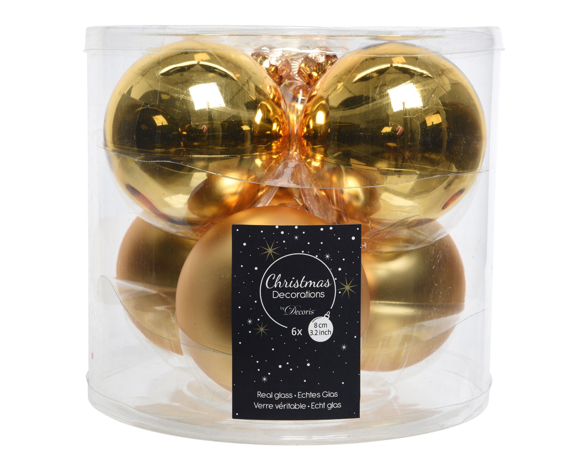 6 PALLINE DI VETRO D.8CM ORO CHIARO