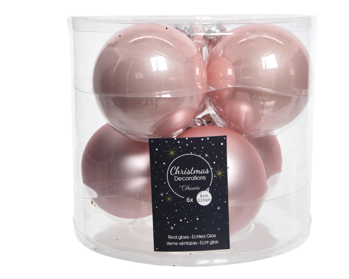 6 PALLINE DI VETRO D.8CM ROSA PALLIDO
