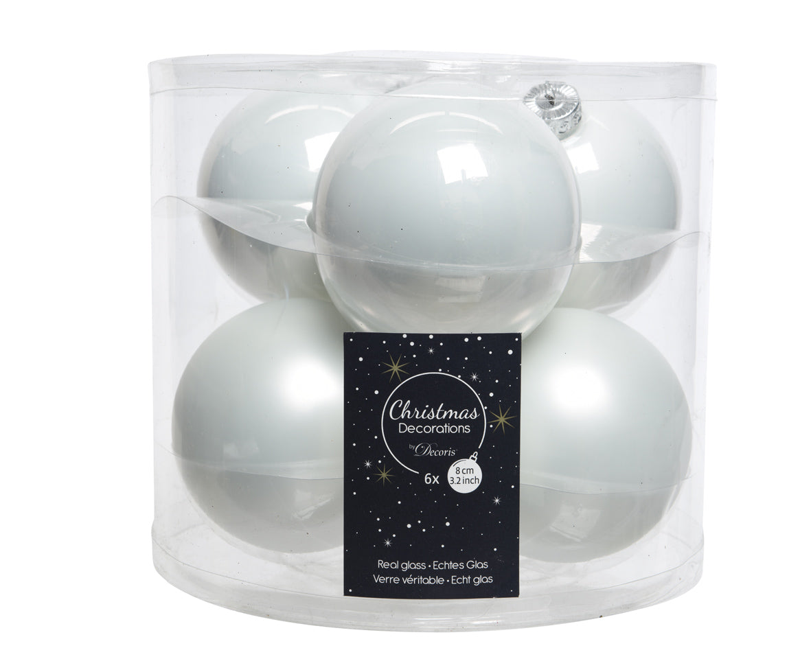 6 PALLINE DI VETRO D.8CM BIANCO INVERNO
