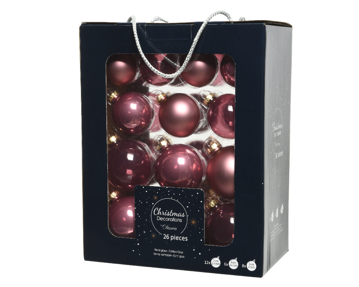 26 PALLINE DI VETRO ROSA VELLUTO MODELLI ASSORTITI