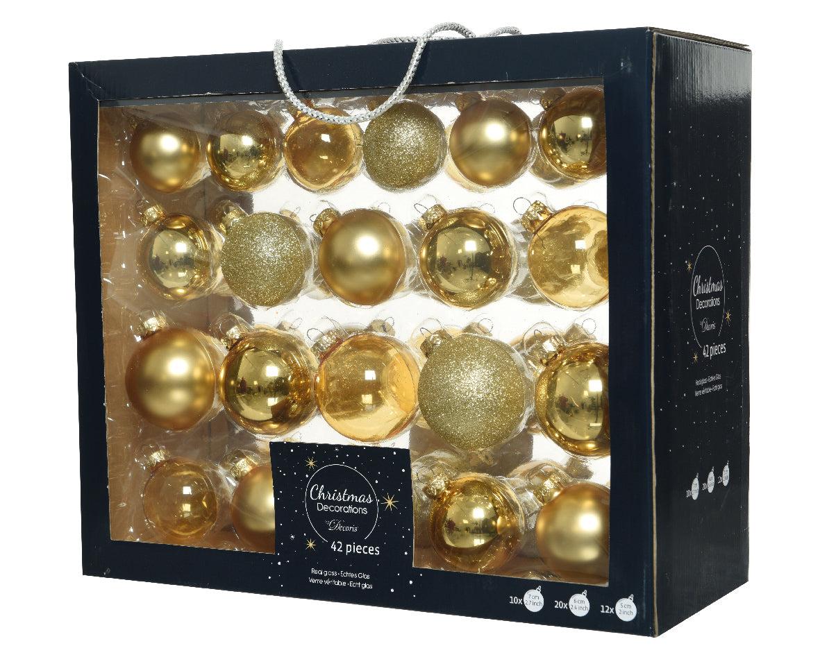 42 PALLINE DI VETRO ORO CHIARO MODELLI ASSORTITI